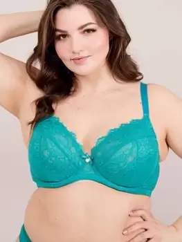 Image of Oola Lace & Logo Underwired Bra, Green, Size 38Ff, Women