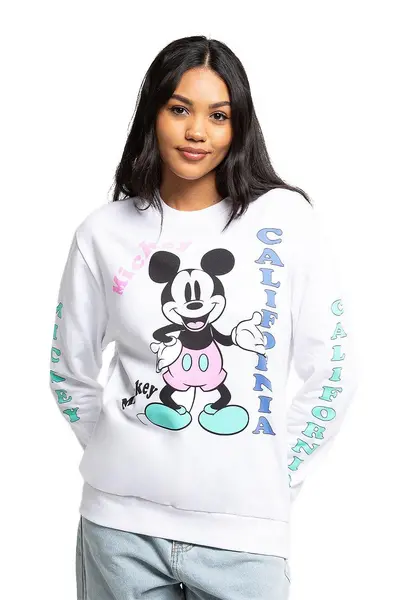 Image of Disney 90's Retro Mickey Mouse Ladies Crew Sweatshirt White