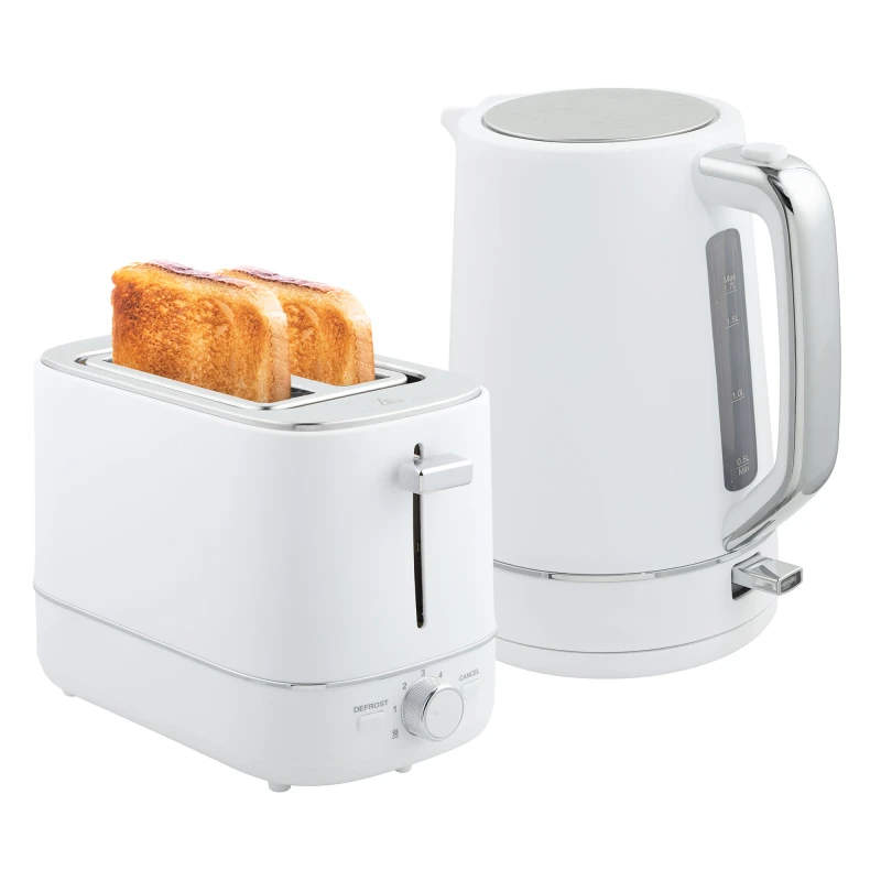 Image of HOMCOM 1.7L 3000W Fast Boil Electric Kettle and 2 Slice Toaster Set, White - Homcom 5063603482845