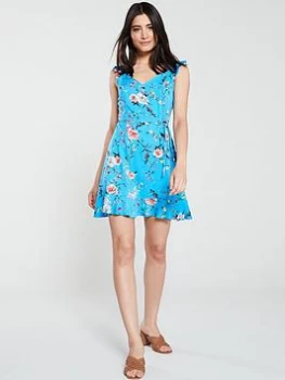 Image of Oasis Botanical Skater Dress - Multi Blue, Multi Blue, Size 12, Women