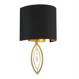 Image of 1 Light Wall Light Gold, Black Shade, Crystal Drop, E14