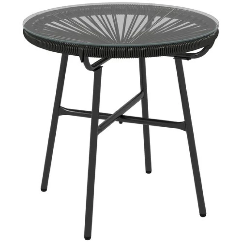 Image of Outsunny Rattan Side Table w/ Tempered Glass Tabletop, Black Black
