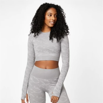 Image of Everlast Seamless Camo Long Sleeve Crop Top - Grey