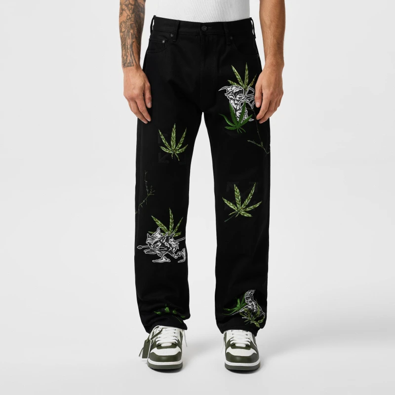 Image of Off White Mens Skinny Fit Jeans Black Green male 34W R