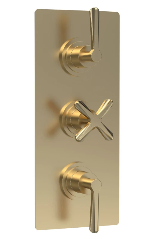 Image of Balterley Triple Concealed Thermostatic Shower Valve 2 Outlets Brushed Brass in Metallics Metallics Unisex
