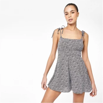 Image of Jack Wills Ditsy Print Tie Strap Playsuit - Black Print