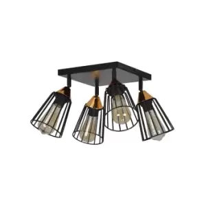 Image of Vesta Black Multi Arm Semi Flush Ceiling light Wire Dome Shades 4x E27