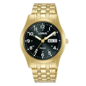 Image of Mens Classic Watch with Gold Stainless Steel Strap & Black Dial