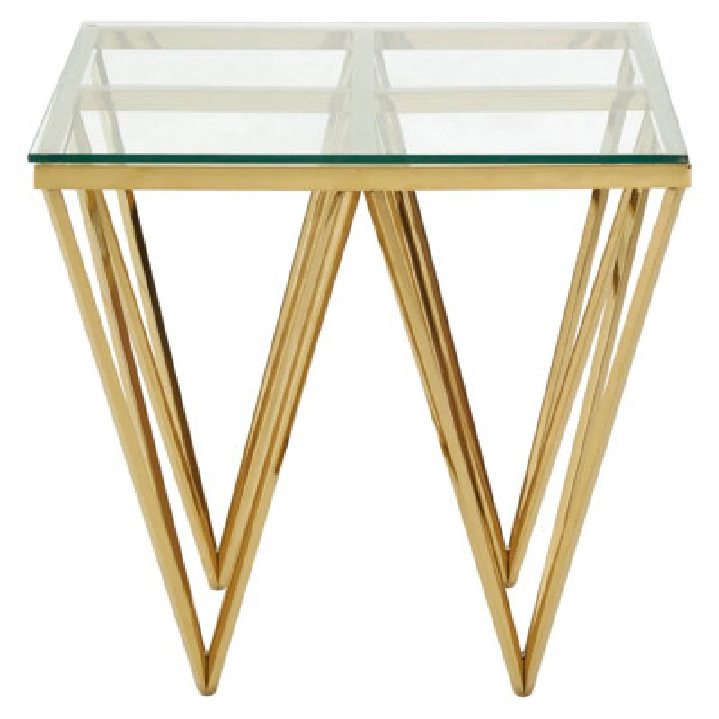 Image of Premier Housewares Sleek Gold Finish Spike Legs End Table, Durable Wide Side Table, Unique Design Livingroom Side Table Gold