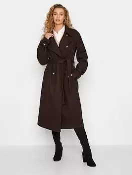 Image of Long Tall Sally Chocolate Double Breasted Winter Trench, Brown, Size 20, Women