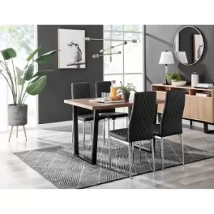 Image of Furniture Box Kylo Brown Wood Effect Dining Table and 4 Black Milan Chrome Leg Chairs