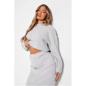 Image of I Saw It First Recycled Collar Oversized Cosy Knit Cropped Jumper - Grey