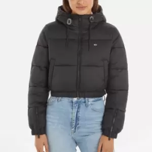 Image of Tommy Jeans Cropped Shell Hooded Puffer Jacket - S