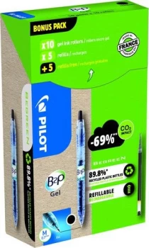 Image of Pilot Greenpack B2P Eco Gel 0.7mm Black 10 Pens and 10 Refills