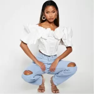 Image of I Saw It First Satin Extreme Ruffle Bardot Corset Top - White