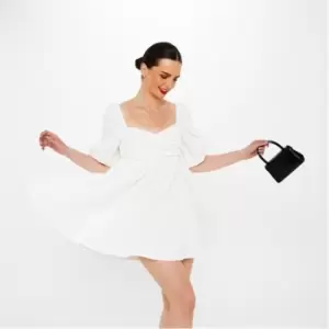 Image of Missguided Milkmaid Puff Sleeve Smock Dress - White