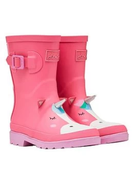 Image of Joules Girls Unicorn Waterproof Wellies - Pink, Size 9 Younger