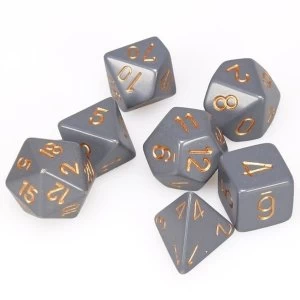 Image of Chessex Opaque Poly 7 Dice Set: Dark Grey/Copper