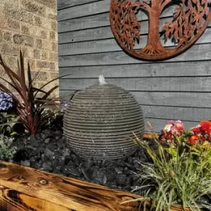 Image of 40cm Grey Granite Ribbed Sphere Solar Powered Water Feature