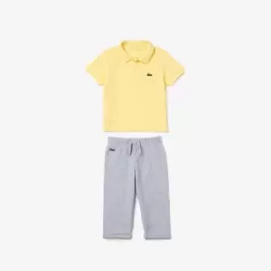 Image of Lacoste Kids Rattle And Organic Cotton Pyjamas Box Set Size 6 months Grey Chine / Yellow