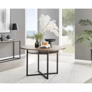 Image of Furniturebox Adley Wood and Black Metal Round Storage Dining Table