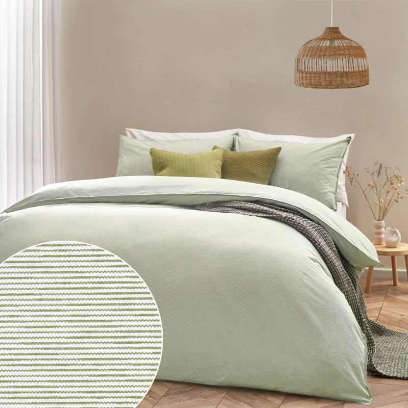 Image of Heaton Stripe Duvet Cover Set Khaki, Khaki / Double