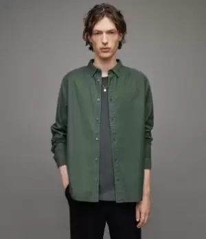 Image of AllSaints Mens Hermosa Ramskull Relaxed Shirt, Moore Green, Size: M