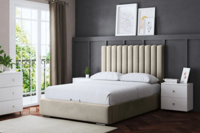 Image of DS LIVING Evangeline Cream Upholstered Panel Bed Single AM_TUBES_SIN_CRE