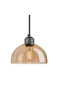 Image of Orlando Tinted Glass Dome Pendant, 8 Inch, Amber, Pewter Holder