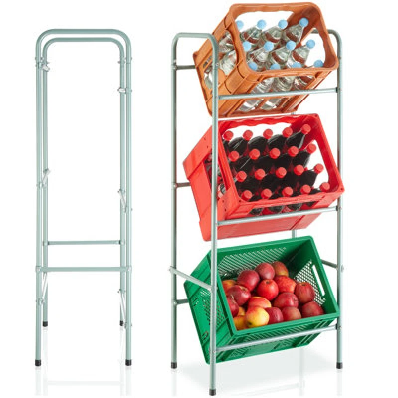 Image of Tectake Shelving Rack - For 3 Crates, Steel Frame, 50 X 33 X 116cm - Grey