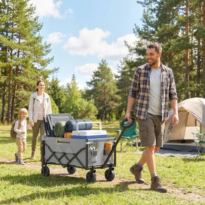 Image of OUTSUNNY 80L Festival Trolley on Wheels, Collapsible Wagon Cart in Grey Size: Large Grey Unisex L