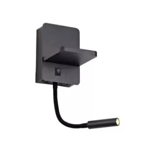 Image of Rob II 10.5cm LED Wall Light 5W+3W 532Lm 3000K USB and Wireless Charge Black