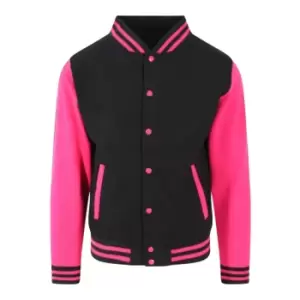 Image of Awdis Unisex Varsity Jacket (XS) (Jet Black/Hot Pink)