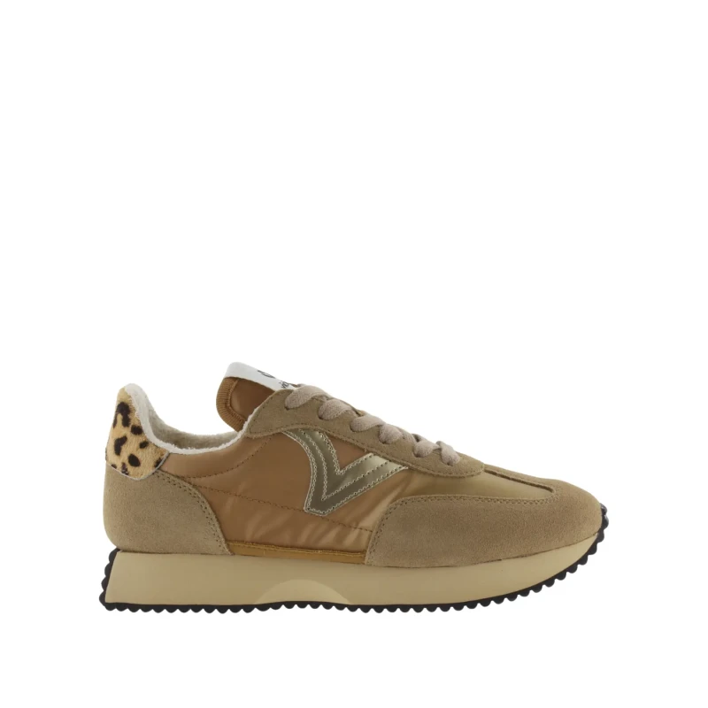 Image of Victoria Metallic nylon and split leather trainers For Her Victoria Cosmos Beige Female 37