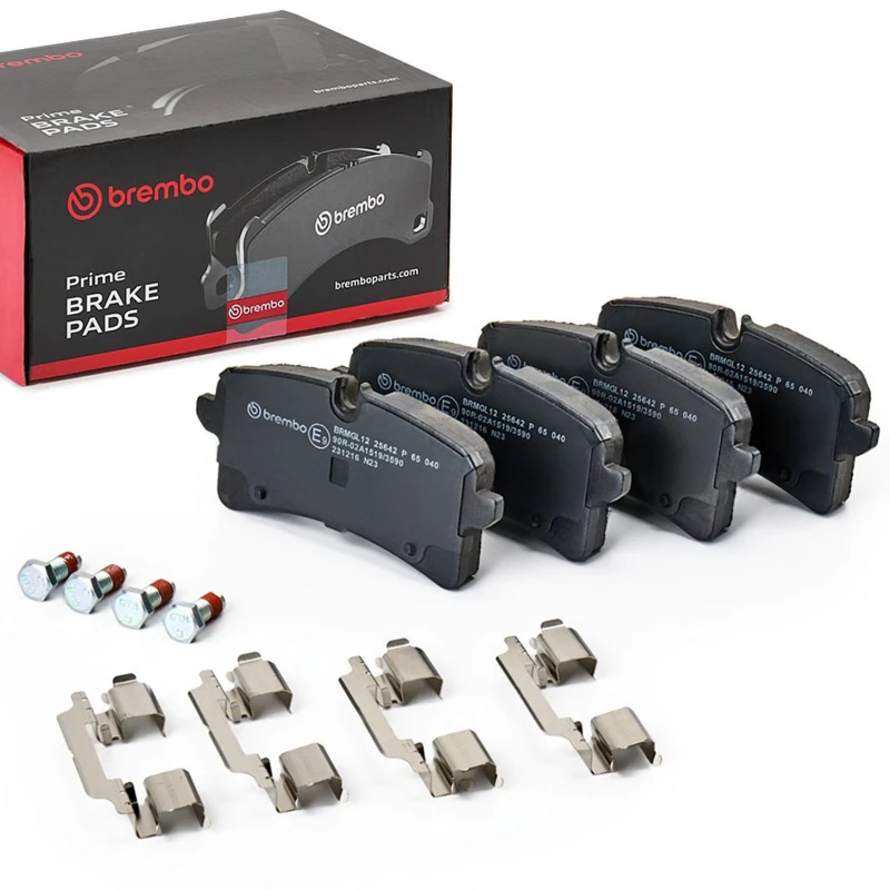 Image of BREMBO P 65 040 Brake pad set PRIME LINE prepared for wear warning indicator, with accessories, with anti-squeak plate Brake Pad Set,disc brake (402)