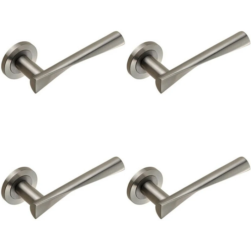 Image of Loops 4x PAIR Angular Twisted Lever on Round Rose Concealed Fix Satin Stainless Steel Metallics