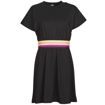 Image of Karl Lagerfeld LOGO TAPE JERSEY DRESS womens Dress in Black - Sizes EU S,EU M,EU L,EU XL