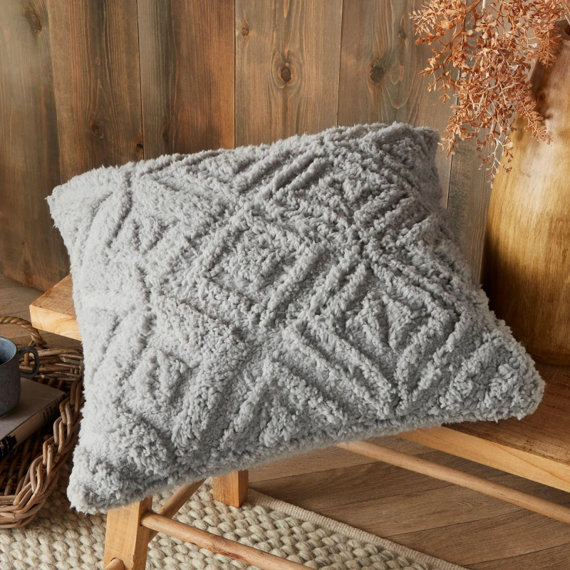 Image of Fusion Romo Fleece & Sherpa Cushion, Grey