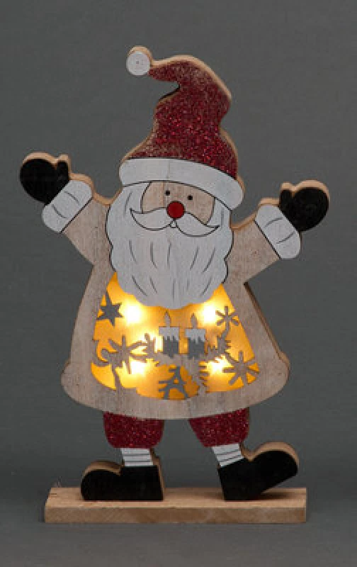 Image of Shatchi LED Wooden Christmas Santa Home Indoor Table Decorations Ornaments Centrepiece, 27cm, Wood Multi