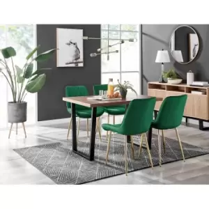 Image of Furniture Box Kylo Brown Wood Effect Dining Table and 4 Green Pesaro Gold Leg Chairs