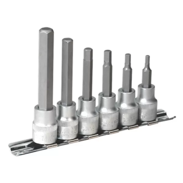 Image of Genuine SEALEY AK6209 Hex Socket Bit Set with Rail 6pc 3/8Sq Drive Metric
