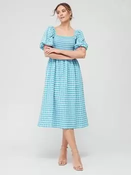 Image of Barbour Geranium Seersucker Check Midi Dress - Blue Size 12, Women
