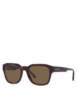 Image of Emporio Armani Square Shiny Havana Frame Dark Brown Lens Sunglasses