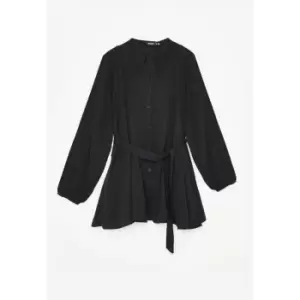 Image of Missguided Godet Panel Belted Shirt Dress Ls - Black