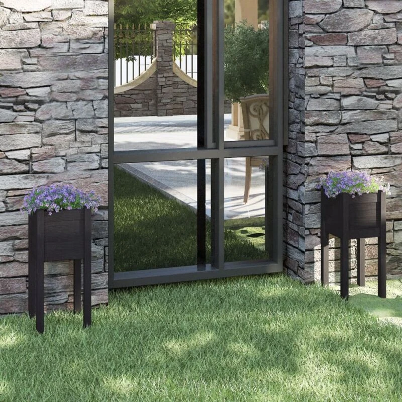Image of VIDAXL Garden Planters 2 pcs Black 31x31x70cm Solid Pinewood Vidaxl 8720286815199