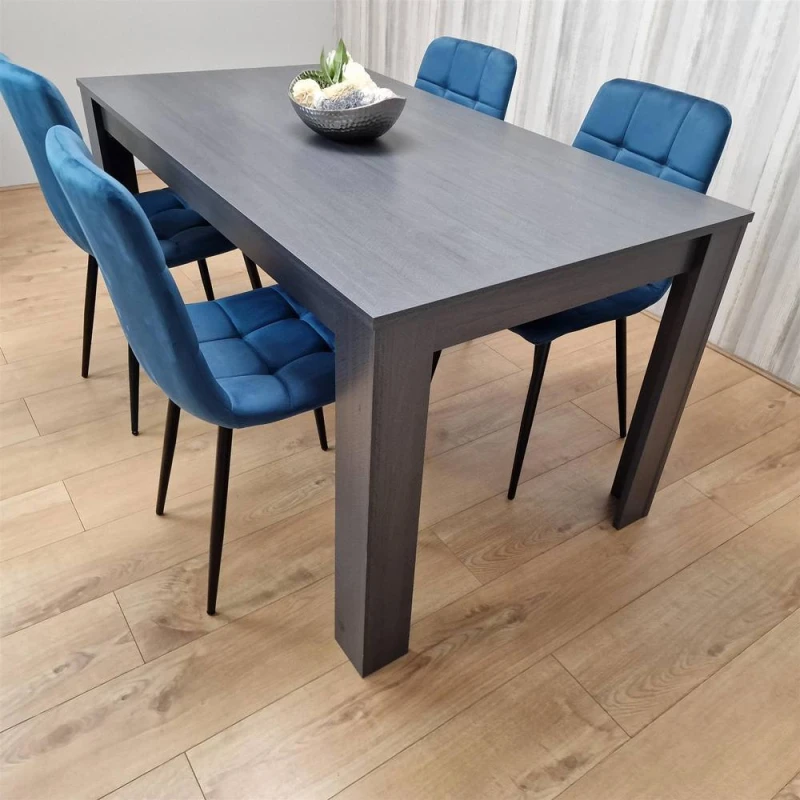 Image of KOSY KOALA Kosy Koala - Dining Table and 4 Chairs Black Dark Grey 4 Blue Velvet Chairs Wood Dining Set Furniture Arrow charcoal 140 + 4 blue rocco