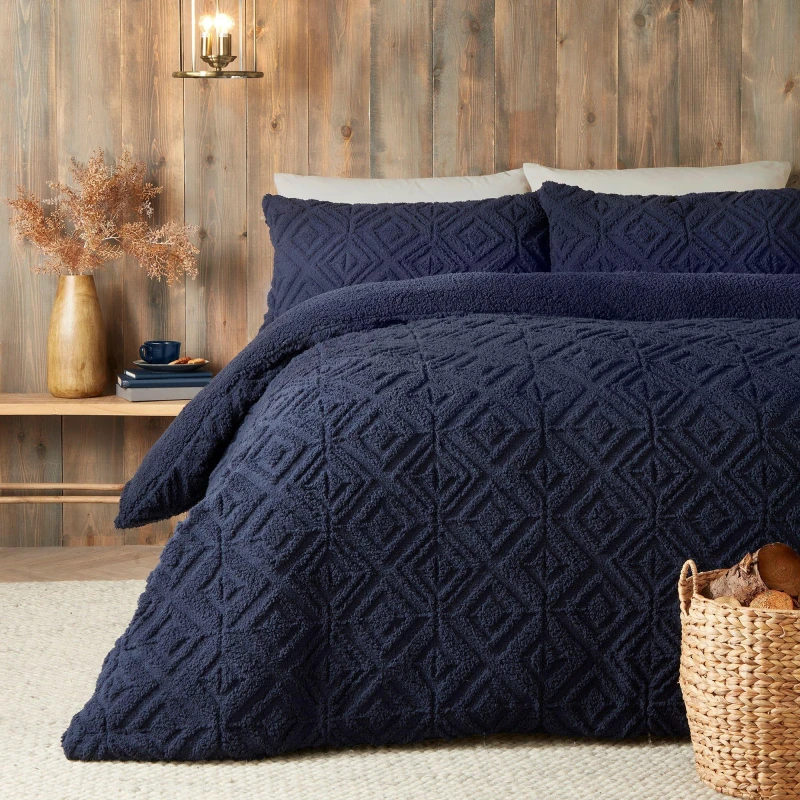 Image of Fusion Romo Fleece & Sherpa Duvet Set, Double, Navy