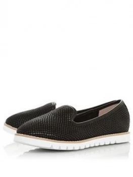 Image of Dune London Galleon Flat Shoe - Black Leather, Size 4, Women