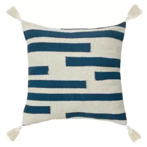 Image of Alaya Jacquard Tasselled Cushion Navy, Navy / 50 x 50cm / Polyester Filled