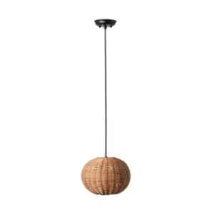 Image of Faro Lighting - Faro Haka Black, Rattan Globe Pendant Lamp 25cm 2700K